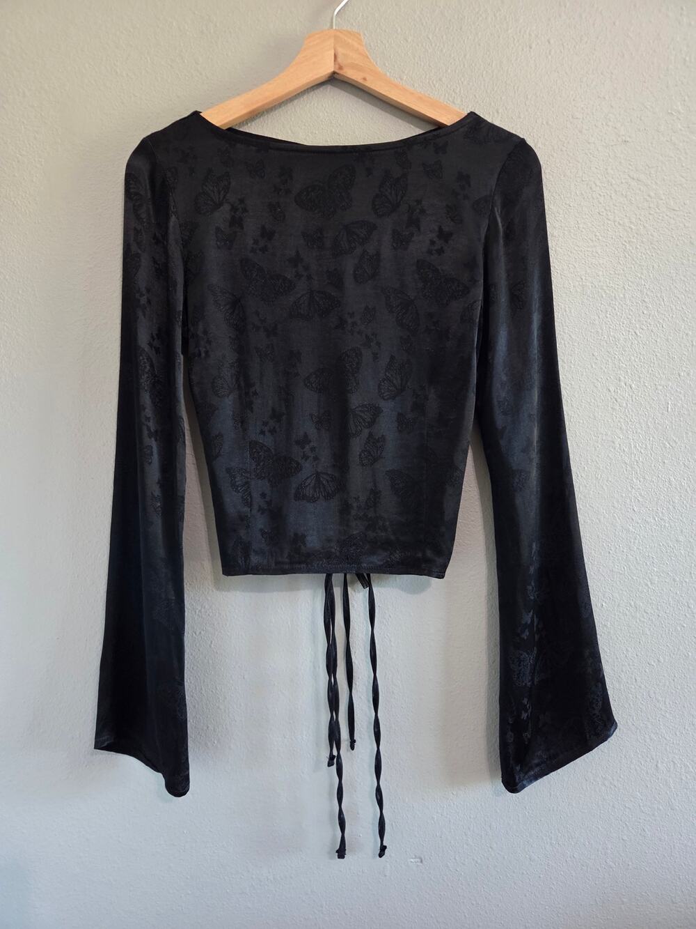 Musier Paris Camila Black Butterfly Jacquard Open Back Crop Top 36 S